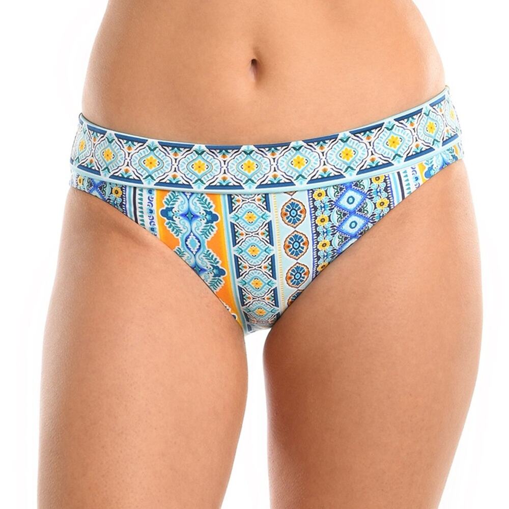 La Blanca Scarf City Banded Hipster Bikini Bottom Swim Ice Blue Print NWT Size 6
